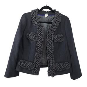 J Crew Womens Blazer 8 Berry Ball Trim Cropped Traditional Modern Office CEO